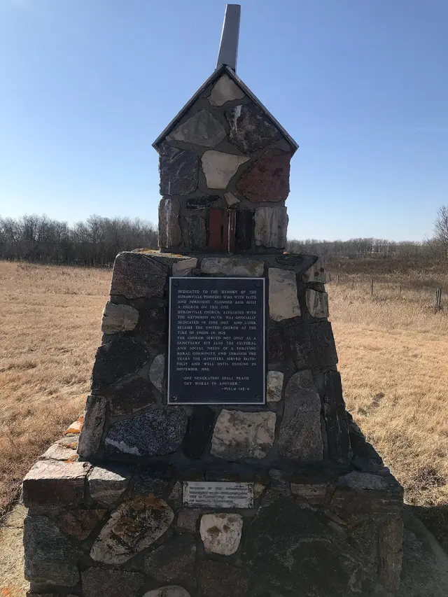 Huronville church memorial stone cairn