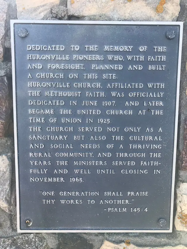 Huronville church memorial plaque